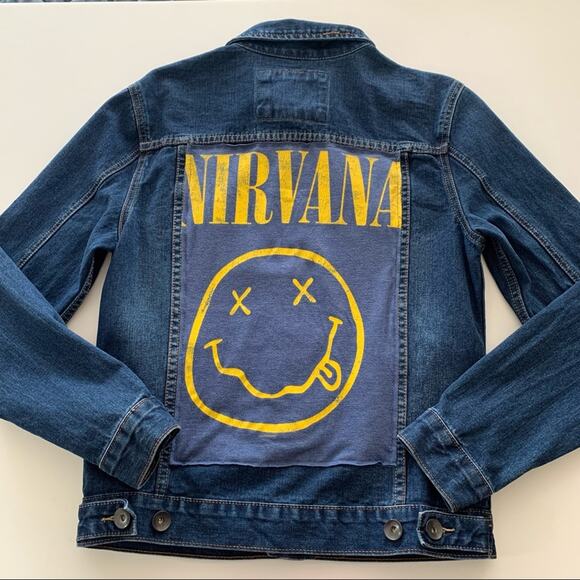 Via Penny Lane Reworked Apparel | Men’s Nirvana Graphic Denim Jacket Small - Picture 2 of 8